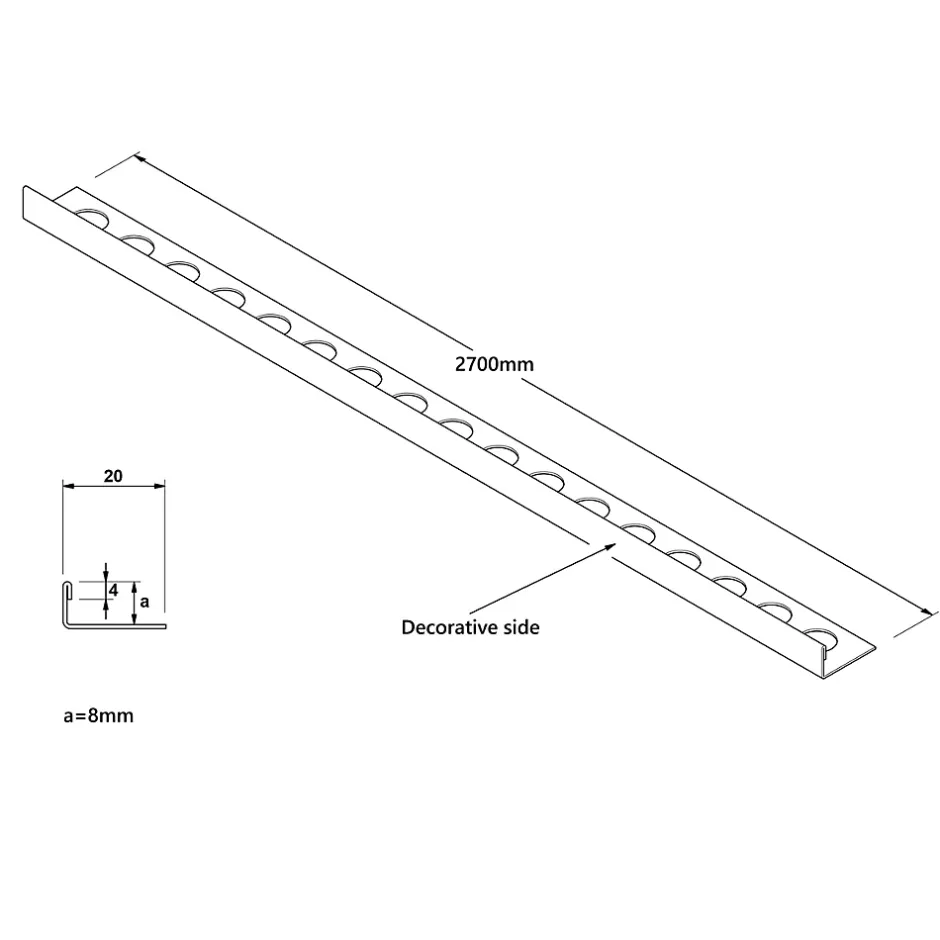 Ilcom Profil angulaire J en acier inoxydable pour les carreaux 8mm x 2700mm - gunmetal