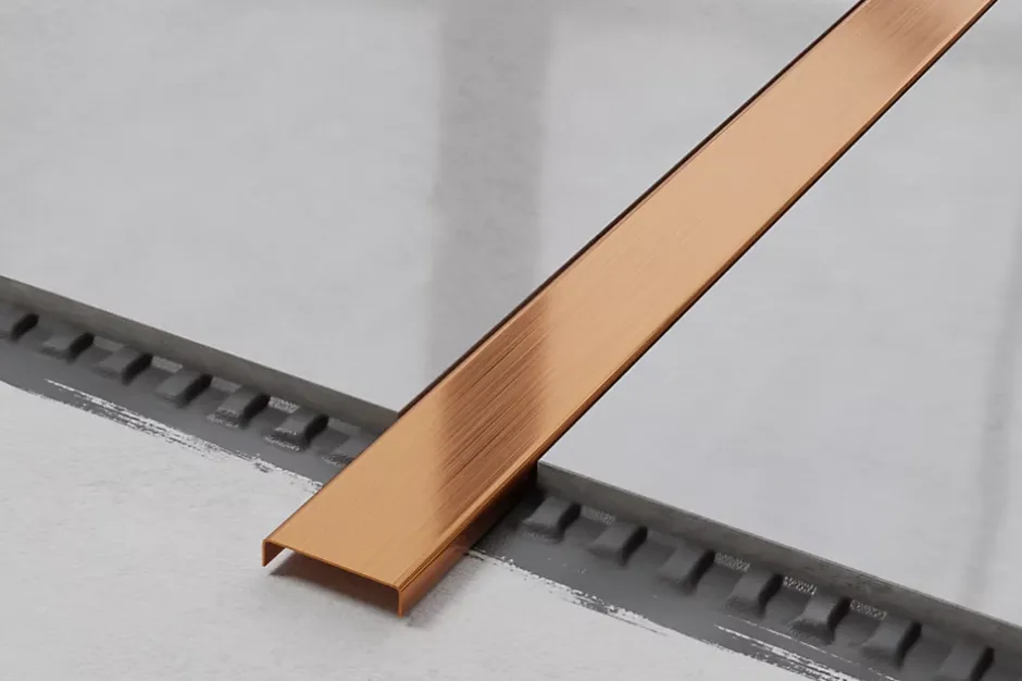 Profilé décoratif C en acier inoxydable pour carrelage Cuivre satiné - 10 mm x 2440 mm x 0,65 ep.-Ilcom Clearance