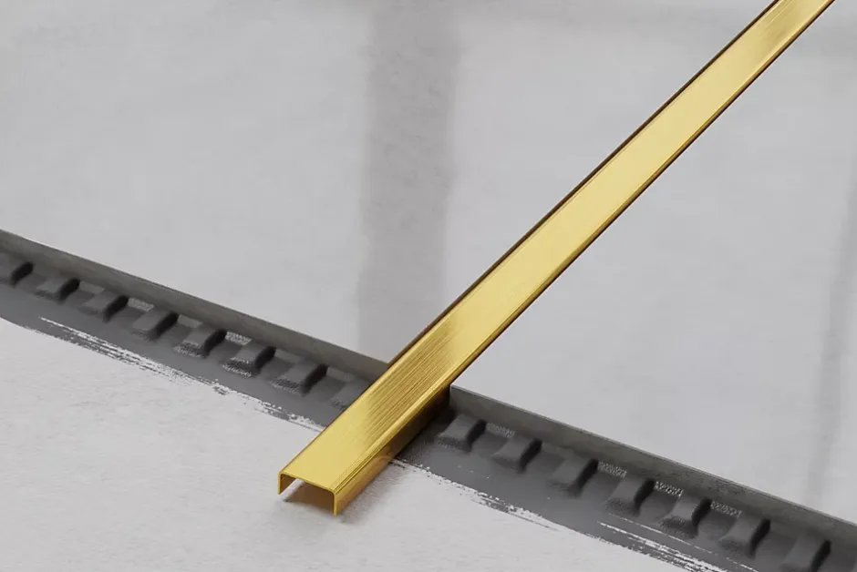 Profilé décoratif C en acier inoxydable pour carrelage Or satiné - 20 mm x 2440 mm x 0,65 ep.-Ilcom Discount
