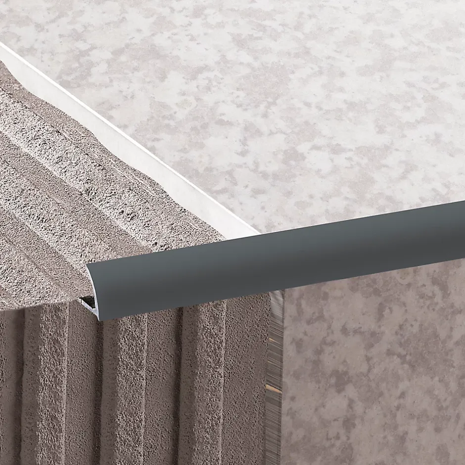 Diall Profilé de carrelage intérieur 1/4 rond PVC anthracite L.2,5m x l.2,7 cm x ep.9mm