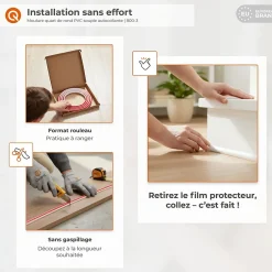 Quest Moulure Décorative Adhesive 10 mm, Quart de Rond PVC flexible - 3 mètres, chêne clair