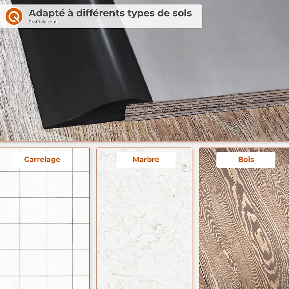 Profil de rampe flexible en PVC pour carrelages, moquettes, brun, 100 cm-Quest Outlet