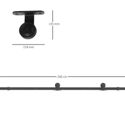 Rail porte coulissante 2 m avec quincaillerie - kit de rail pour porte coulissante 100Kg - acier au carbone noir-Homcom Sale