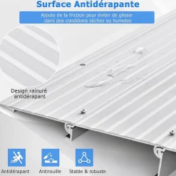 Giantex Rampe de seuil de Porte Charge 317KG Hauteur réglable Cadre en Aluminium Robuste Surface Antidérapante