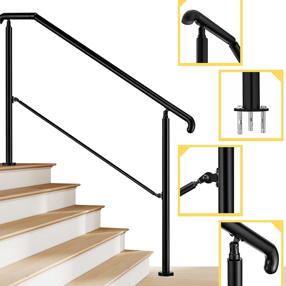 AICA Sanitaire Rampe d'escalier L.162cm - acier inox 201 - 4 à 5 Marches - Noir Garde Corps - Angle Reglable de 0-60 - Exterieur et Interieur