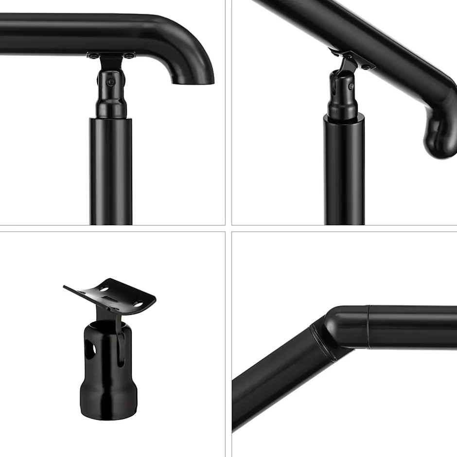 AICA Sanitaire Rampe d'escalier L.162cm - acier inox 201 - 4 à 5 Marches - Noir Garde Corps - Angle Reglable de 0-60 - Exterieur et Interieur