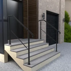 AICA Sanitaire Rampe d'escalier L.136cm - acier inox 201 - 3 à 4 Marches - Noir Garde Corps - Angle Reglable de 0-60 - Exterieur et Interieur