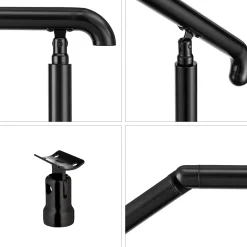 AICA Sanitaire Rampe d'escalier L.136cm - acier inox 201 - 3 à 4 Marches - Noir Garde Corps - Angle Reglable de 0-60 - Exterieur et Interieur