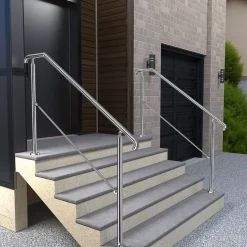 AICA Sanitaire Rampe d'escalier L.162cm - acier inox 201 - 4 à 5 Marches - Argent Garde Corps - Angle Reglable de 0-60 - Exterieur et Interieur