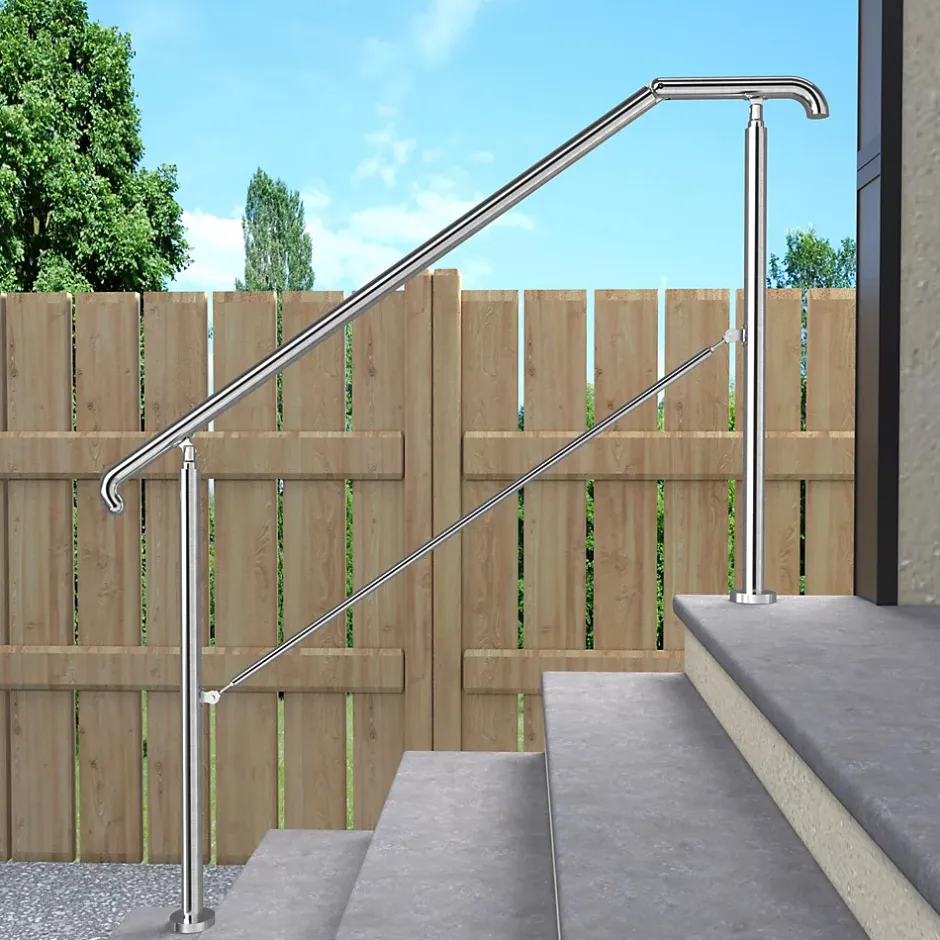 AICA Sanitaire Rampe d'escalier L.162cm - acier inox 201 - 4 à 5 Marches - Argent Garde Corps - Angle Reglable de 0-60 - Exterieur et Interieur