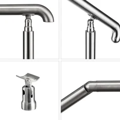 AICA Sanitaire Rampe d'escalier L.162cm - acier inox 201 - 4 à 5 Marches - Argent Garde Corps - Angle Reglable de 0-60 - Exterieur et Interieur