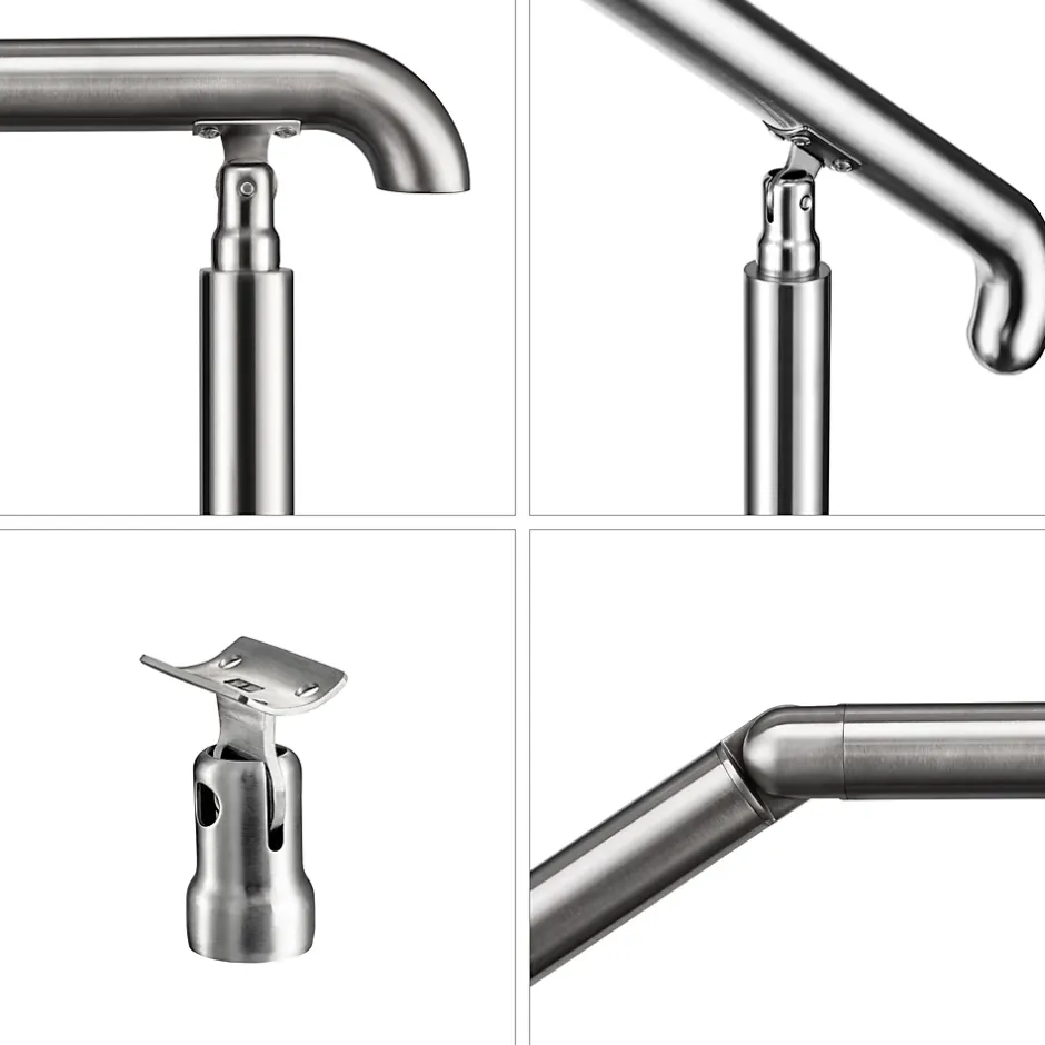 AICA Sanitaire Rampe d'escalier L.162cm - acier inox 201 - 4 à 5 Marches - Argent Garde Corps - Angle Reglable de 0-60 - Exterieur et Interieur