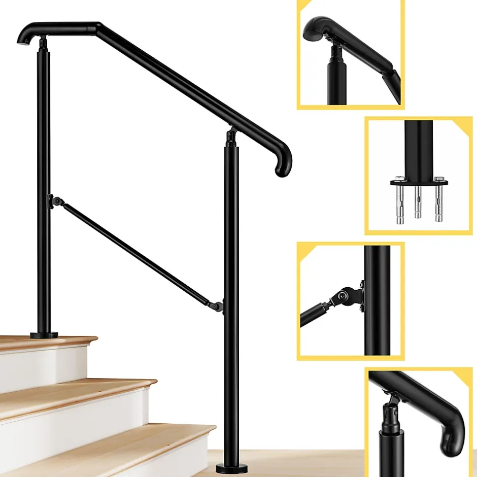 Rampe d'escalier L.108cm - acier inox 201 - 2 à 3 Marches - Noir Garde Corps - Angle Reglable de 0-60 - Exterieur et Interieur-AICA Sanitaire Outlet