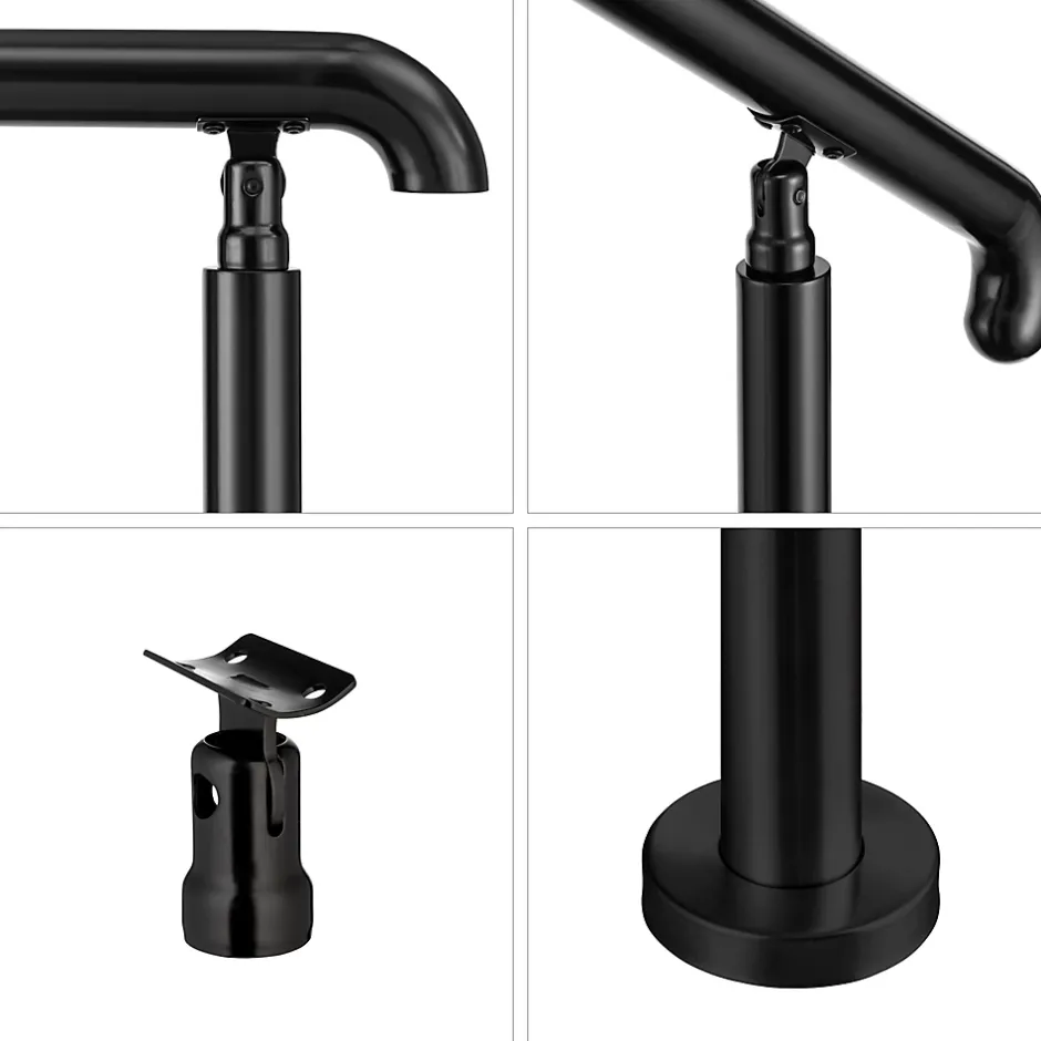 Rampe d'escalier L.108cm - acier inox 201 - 2 à 3 Marches - Noir Garde Corps - Angle Reglable de 0-60 - Exterieur et Interieur-AICA Sanitaire Outlet