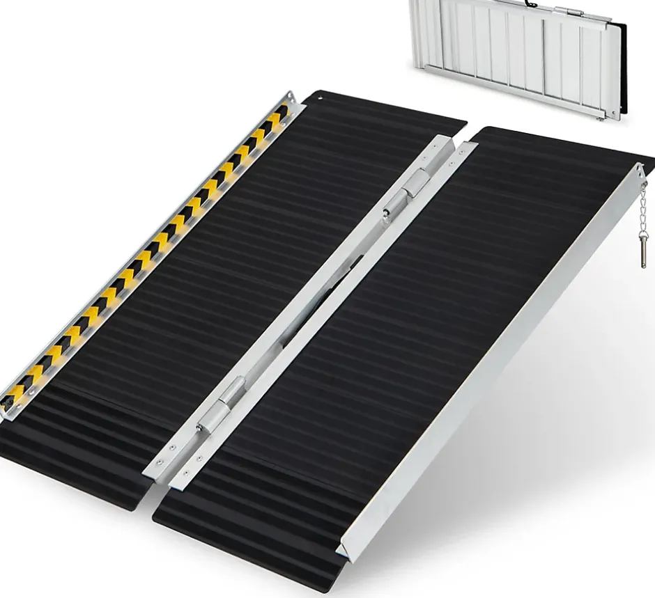 Giantex Rampe Portable en Aluminium pour Fauteuil Roulant Plaque de Transition Surface Antidérapante Autocollants Charge 272 kg