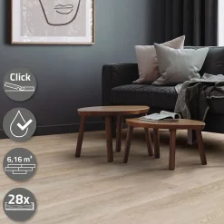 Revêtement de sol à clic en PVC 6,16m²/28 planches 122x18cm marron aspect chêne afterglow-Ml-Design