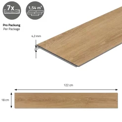 Revêtement de sol à clic en PVC 3,08m²/14 planches 122x18cm marron clair aspect chêne-Ml-Design Clearance
