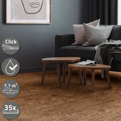 Ml-Design Revêtement de sol à clic en PVC 7,7 m² / 35 planches 122 x 18 cm marron aspect acacia