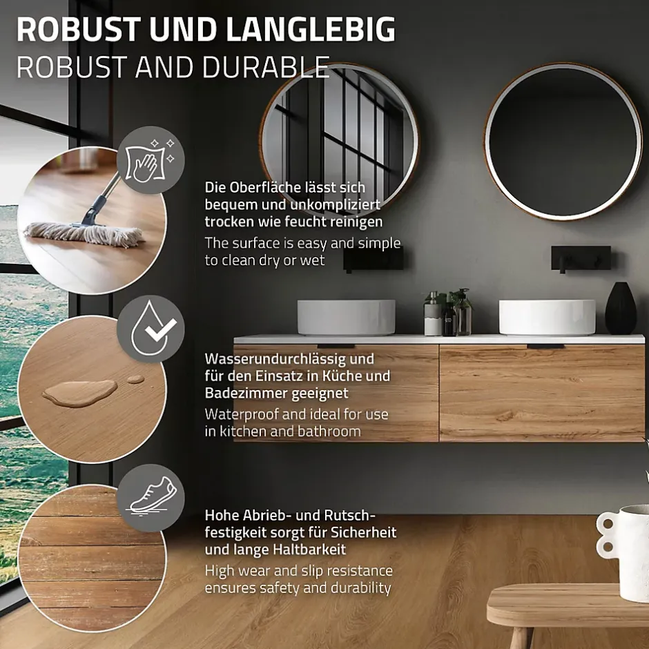 Ml-Design Revêtement de sol à clic en PVC 6,16m²/28 planches 122x18cm marron clair aspect chêne