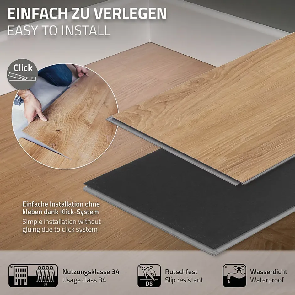 Ml-Design Revêtement de sol à clic en PVC 6,16m²/28 planches 122x18cm marron clair aspect chêne