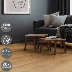 Ml-Design Revêtement de sol à clic en PVC 6,16m²/28 planches 122x18cm marron clair aspect chêne