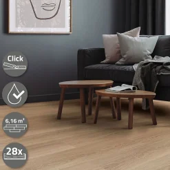 Ml-Design Revêtement de sol à clic PVC 6,16m²/28 planches 122x18cm marron aspect chêne golden hour