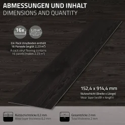 Revêtement de sol autocollant PVC 2,23m²/16 planches 91,5x15,3cm gris foncé aspect chêne-Ml-Design Outlet