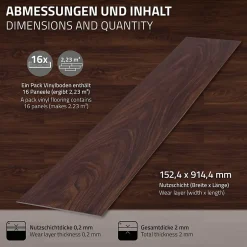 Ml-Design Revêtement de sol autocollant PVC 6,69m²/48 planches 91,5x15,3cm rouge-brun aspect noyer