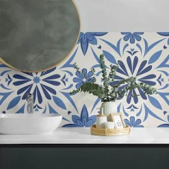 Wallfluent Revêtement Mural PVC 120x60 cm Motifs Végétaux En Carreaux 1 pièce