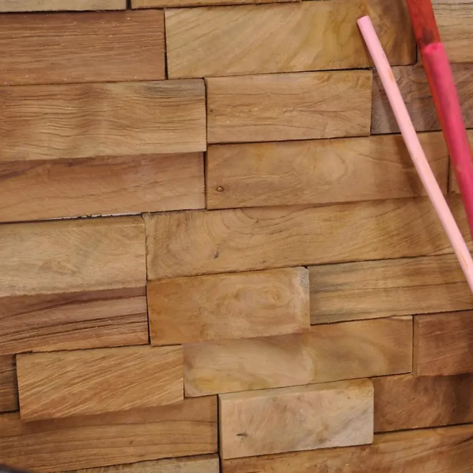 Revêtement parement en teck recyclé naturel barette 20cm x50cm-Wanda Collection Sale