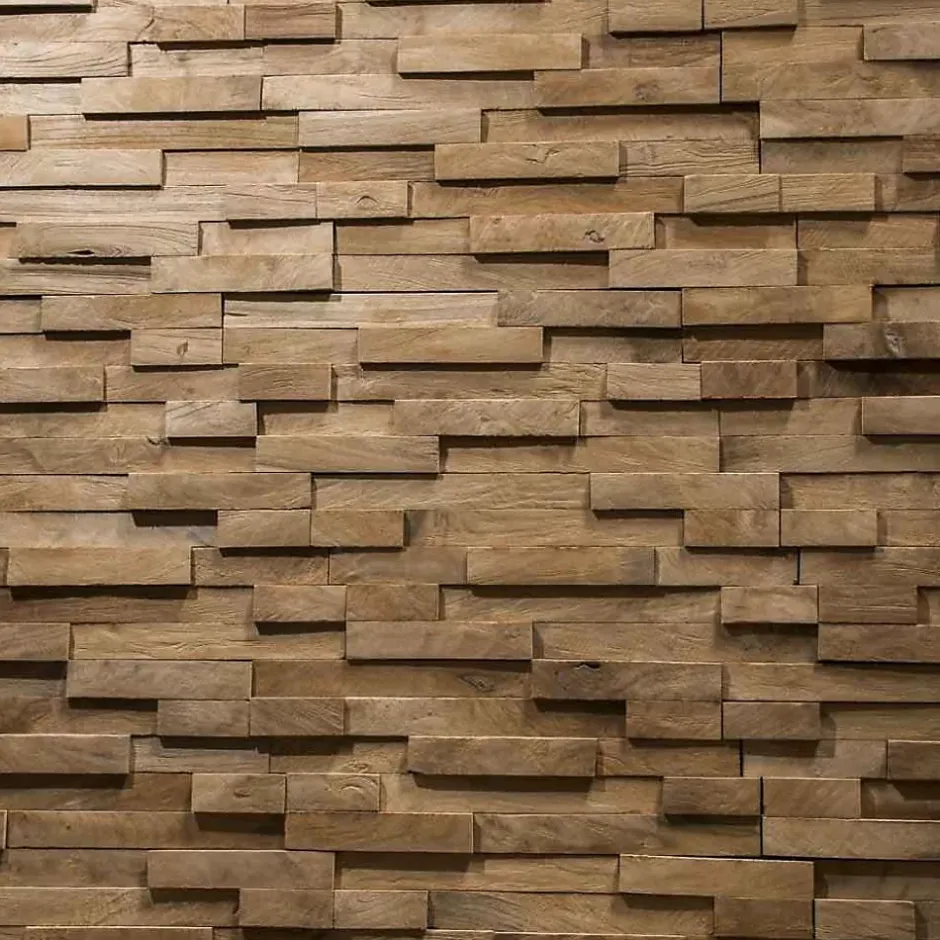 Revêtement parement en teck recyclé naturel barette 20cm x50cm-Wanda Collection Sale