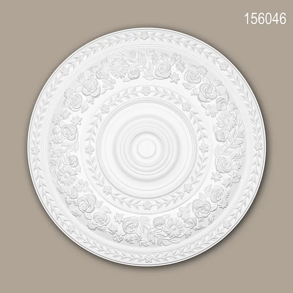 Profhome Rosace 156046 Élement décorative Élement pour plafond style Rococo-Baroque blanc diametre 86 cm