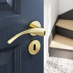 Rosace de fonction rond à visser à serrure Duod effet laiton or Ø50mm-GoodHome Outlet