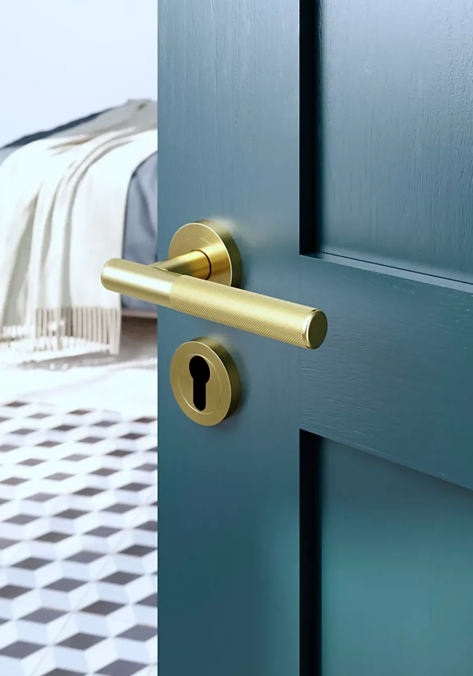 Rosace de fonction rond à visser Duod effet laiton satin or Ø50mm-GoodHome Clearance