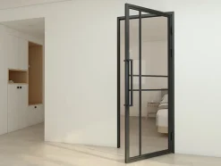 porte complète intérieure en verre avec cadré - 83x197 cm - transparent - noir mat - droite-Schulte Clearance