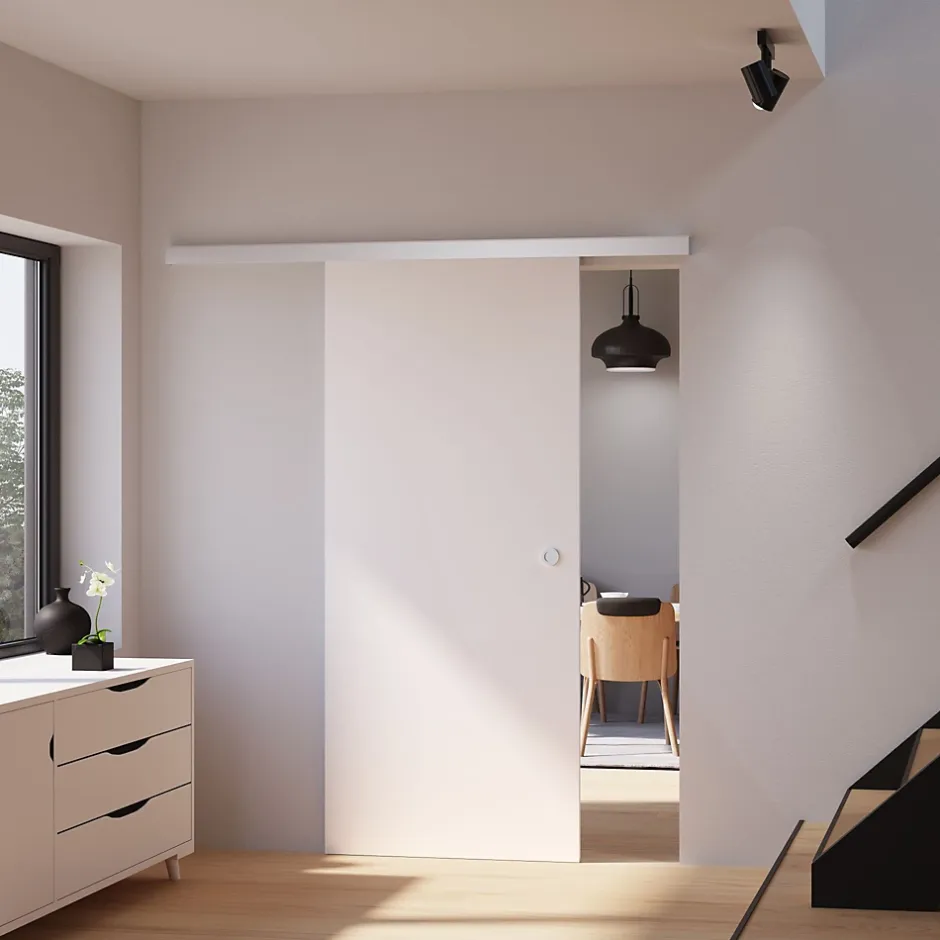 Schulte porte coulissante complète bois - 102x220cm - porte intérieure pleine - bois blanc - poignée ronde