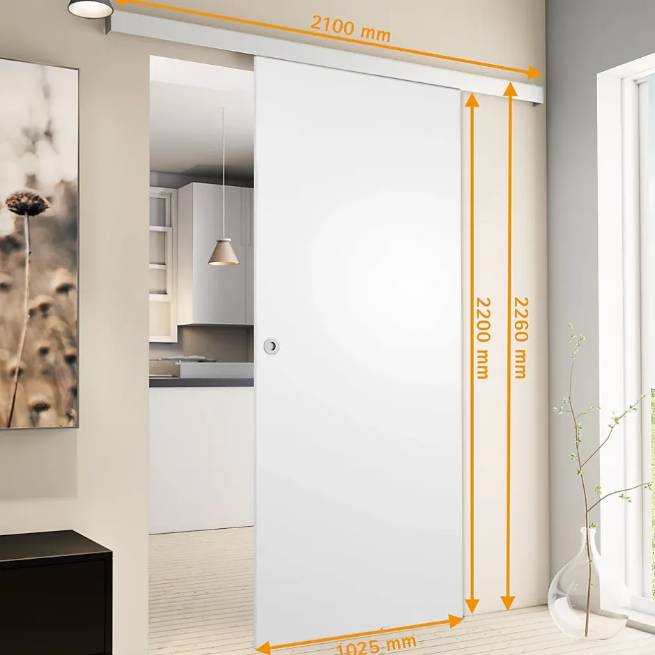 Schulte porte coulissante complète bois - 102x220cm - porte intérieure pleine - bois blanc - poignée ronde