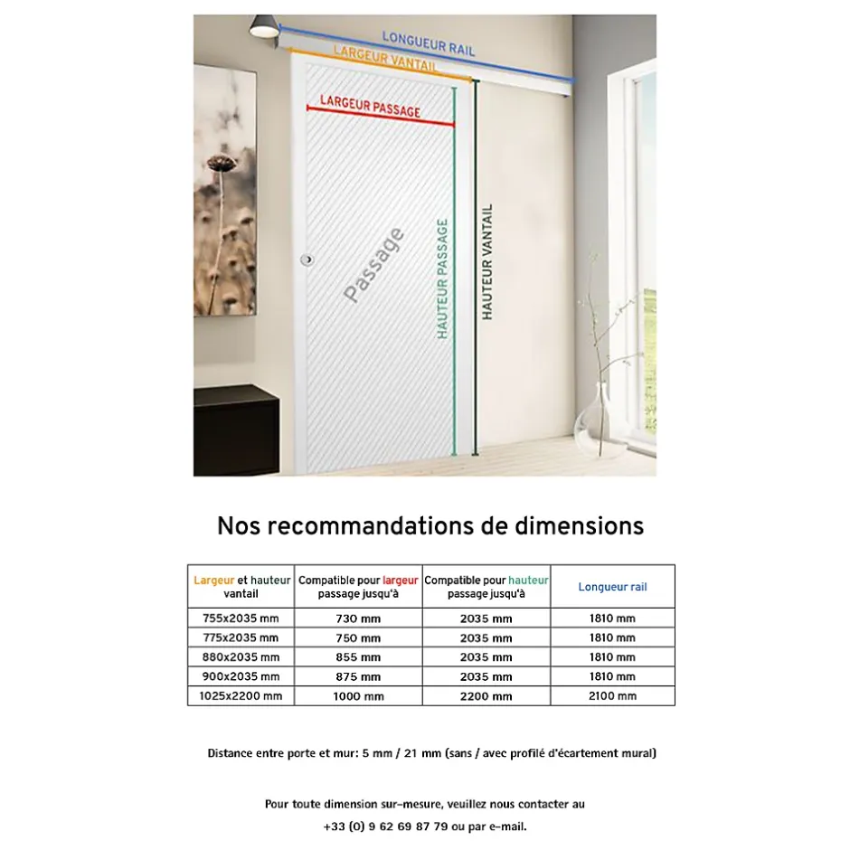 Schulte porte coulissante complète bois - 102x220cm - porte intérieure pleine - bois blanc - poignée ronde