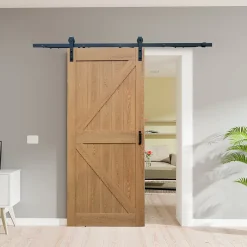 porte coulissante complète en bois - 102x215cm - porte de grange oak - chêne - système ouvert noir-Schulte New