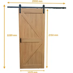 porte coulissante complète en bois - 102x215cm - porte de grange oak - chêne - système ouvert noir-Schulte New