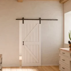 Schulte porte coulissante complète en bois - 90x215cm - porte de grange - chêne - oak blanc - système ouvert noir