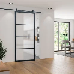 Schulte porte coulissante complète - verre - 90x215cm - décor industriel noir - système ouvert-double softclose