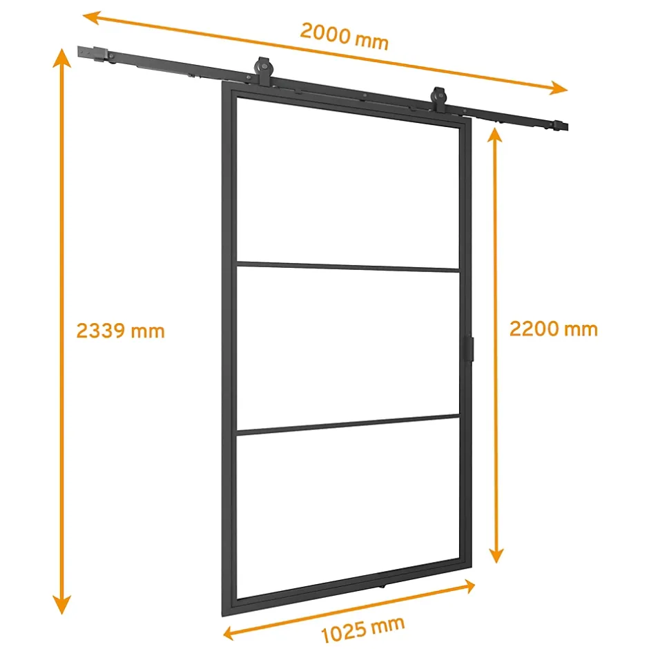 Schulte porte coulissante complète en verre - 102x220cm - porte verrière - Loftstyle - noir- double softclose