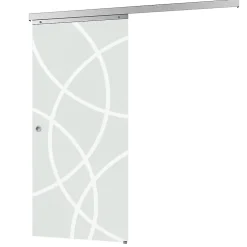 porte coulissante complète- verre - 88x203cm - porte vitrée - décor cercles - poignée cuvette ronde-Schulte Outlet