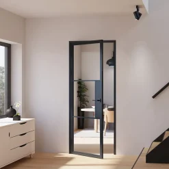 Porte intérieure en verre - 83x 211 cm- atelier - transparent - 3 rayures- gauche serrure-Schulte Online