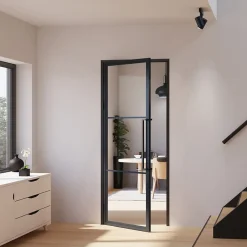 porte intérieure loft en verre - 93x204 atelier - noir mat - transparent - verrière - 3 vitrages - charnière gauche-Schulte Hot