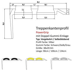 Seuil d'escalier Avec double caoutchouc Power Grip Longueur 134 cm Pré-percé Gris --Floordirekt Best