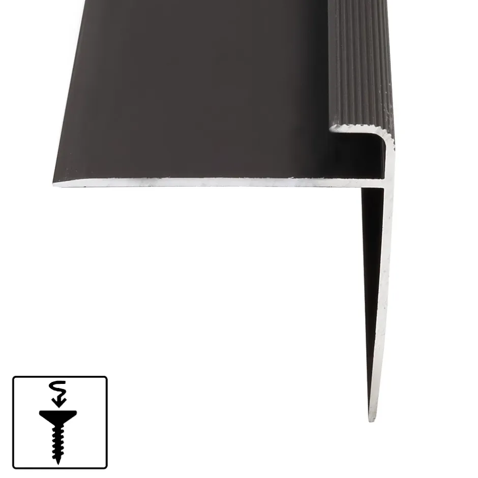 Seuil d'escalier Safety Forme F Aluminium anodisé Bronze foncé M 100 cm-Floordirekt New