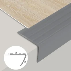 Floordirekt Seuil d'escalier Toronto PVC Montage avec ou sans perçage 40 x 25 mm Gris Longueur: 100 cm