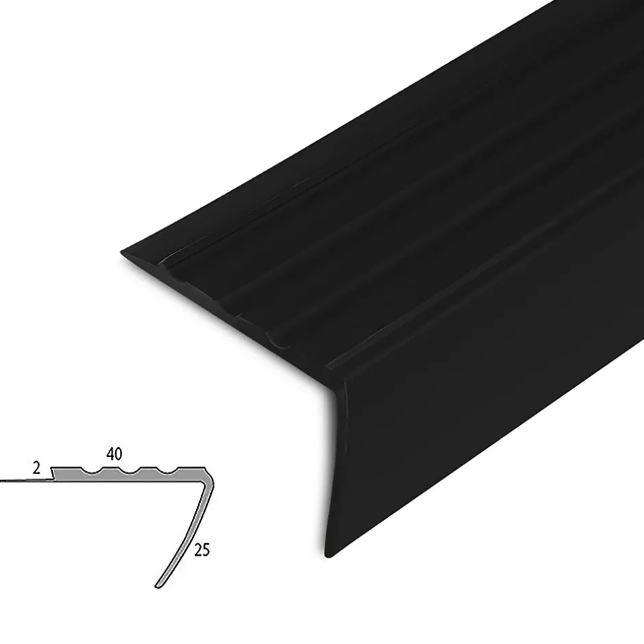 Floordirekt Seuil d'escalier Toronto PVC Montage avec ou sans perçage 40 x 25 mm Noir Longueur: 100 cm